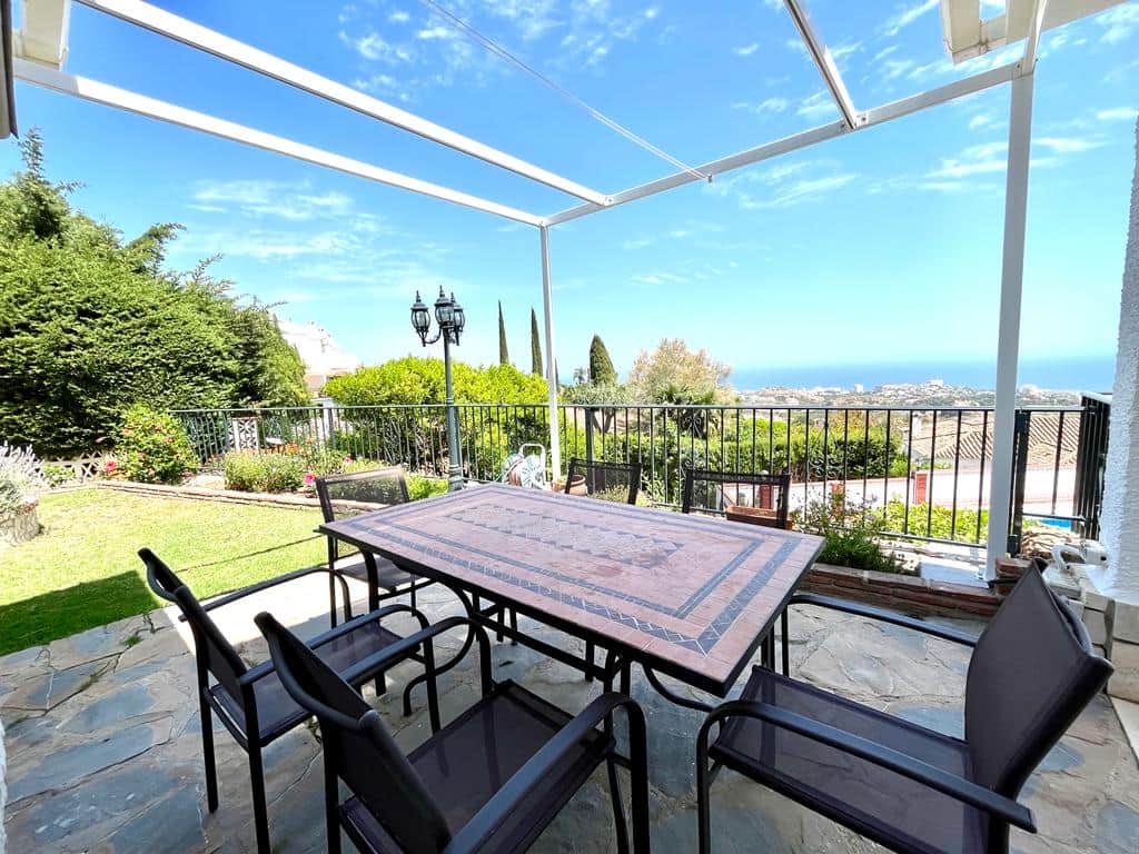 South-facing terrace with outside dining furniture