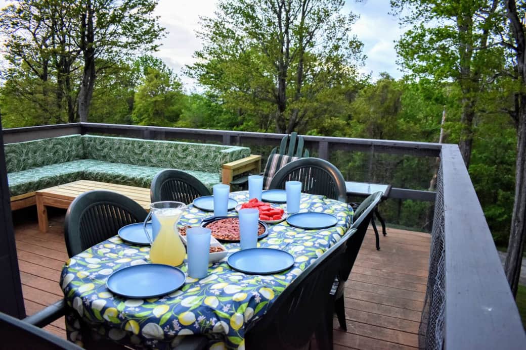 Setting up the table is as easy as popping in the legs and laying out the tablecloth.