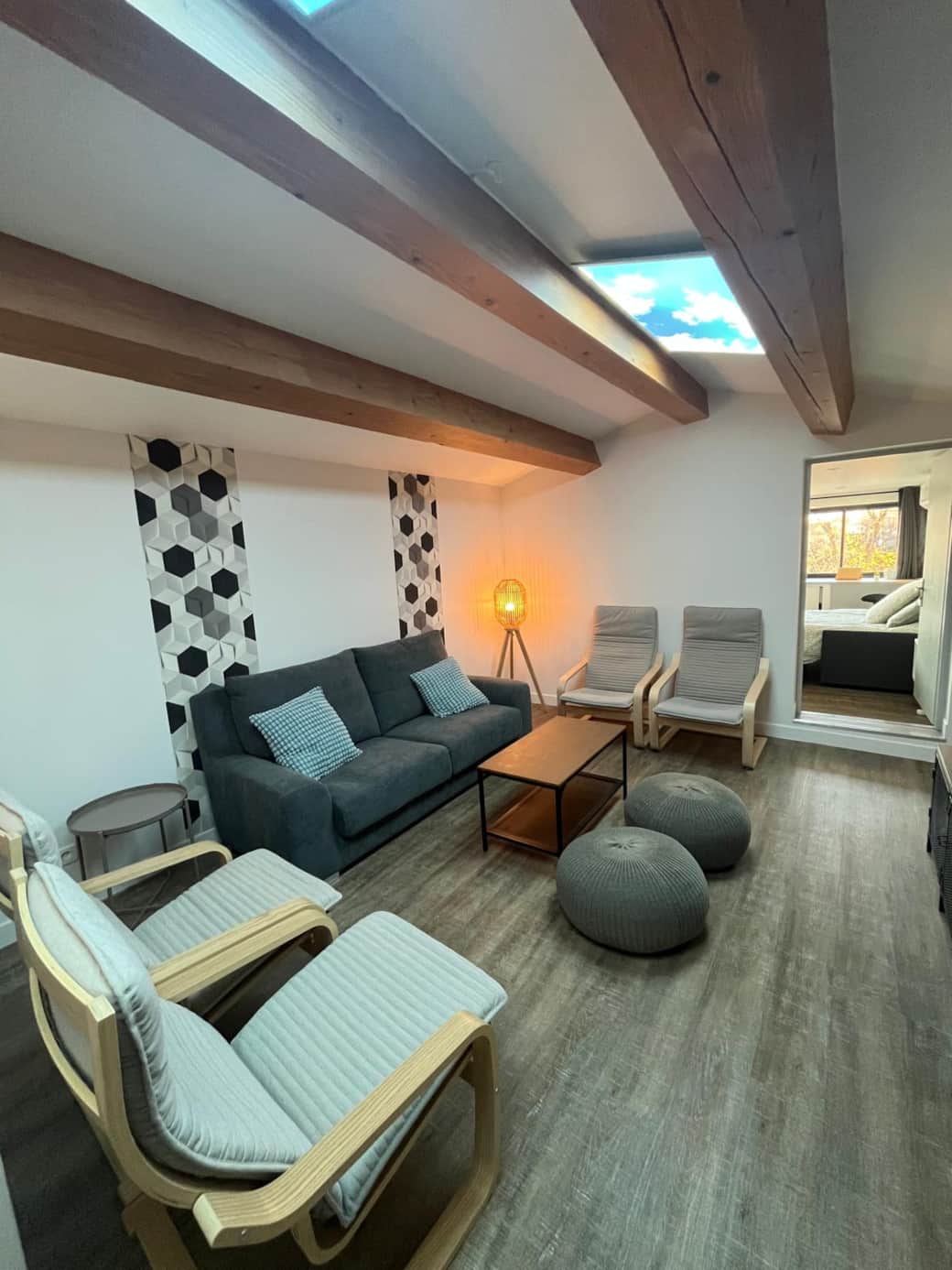 living room, sofa, chairs, tv