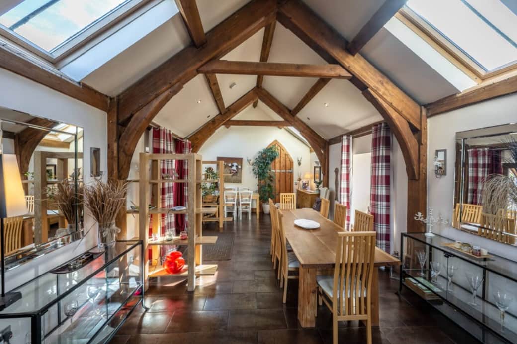 hand made oak table in  dining area, can seat 12