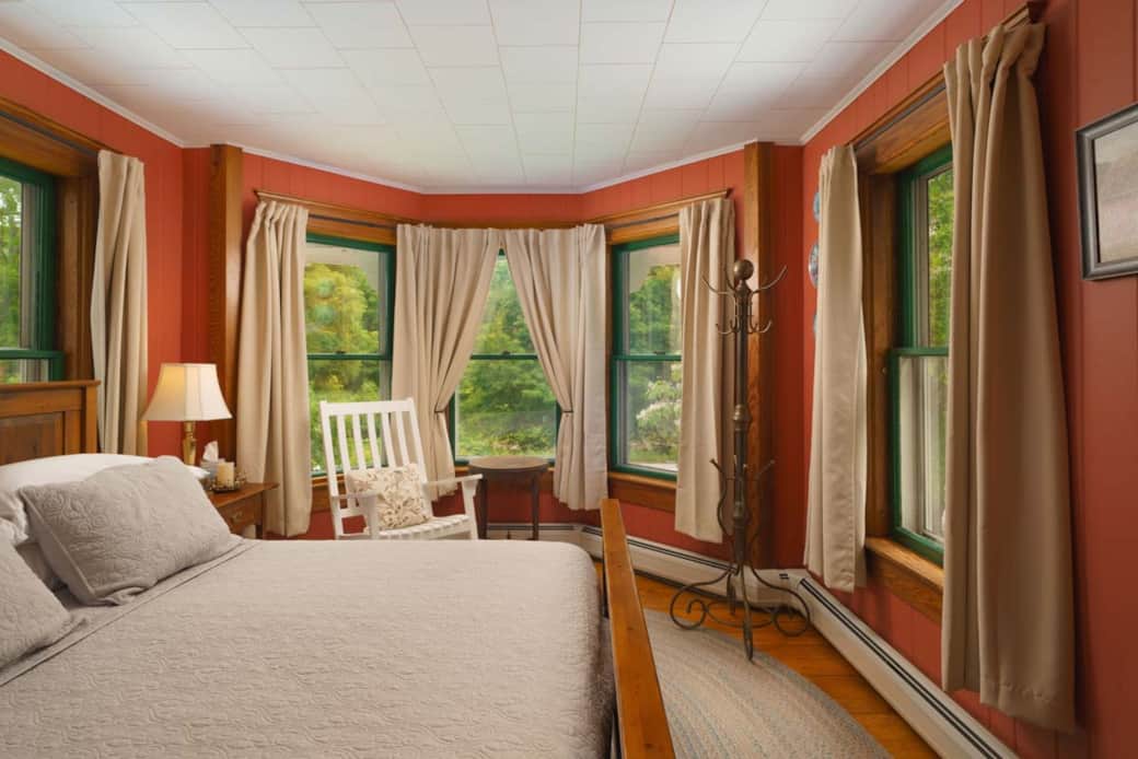 Bay window with three-directional views, southern light, and Ottauquechee River scenery. Bay window with three-directional views, southern light, and Ottauquechee River scenery.