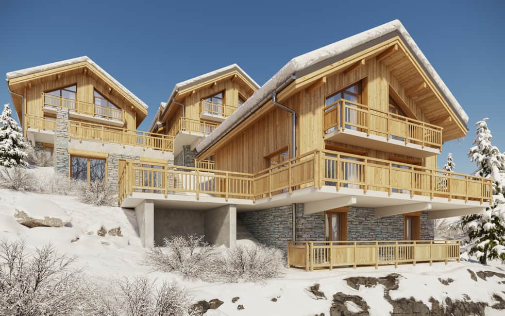 Perspéctives des 3 chalets et du sauna