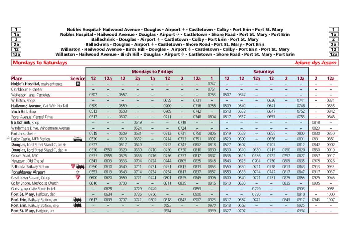 Isle of Man Bus Timetable - an example page (credit: Bus Vannin)