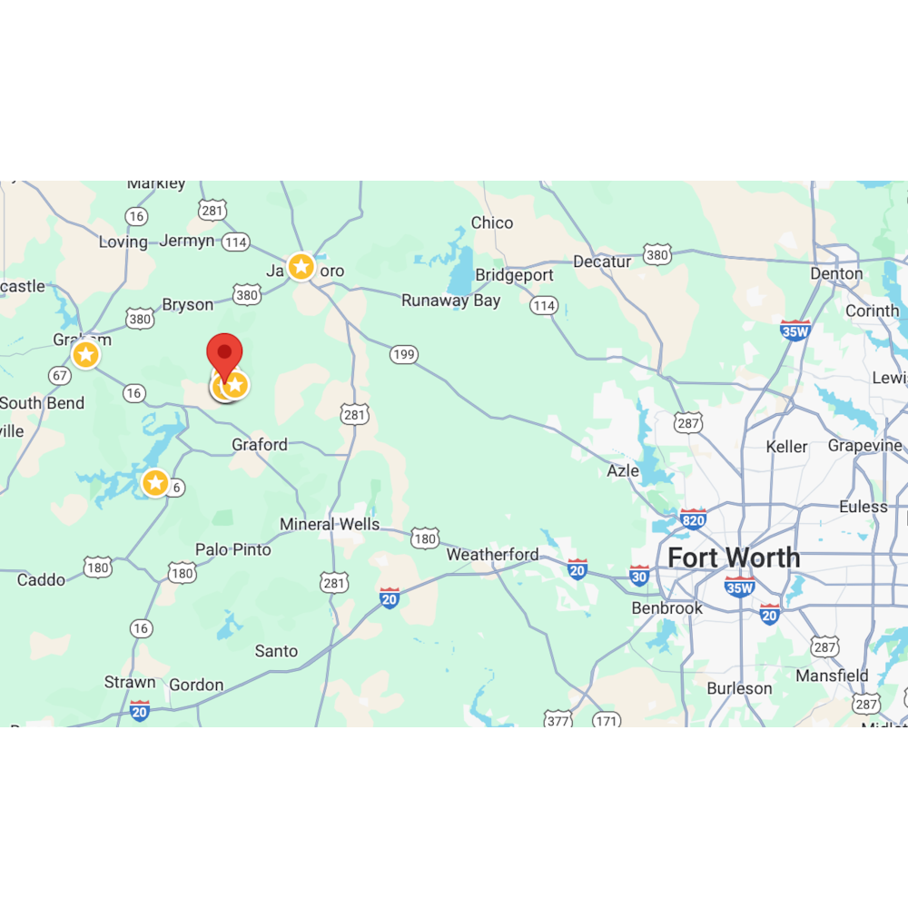 Map of North Texas Showing Lake Godstone Location near Graford Texas