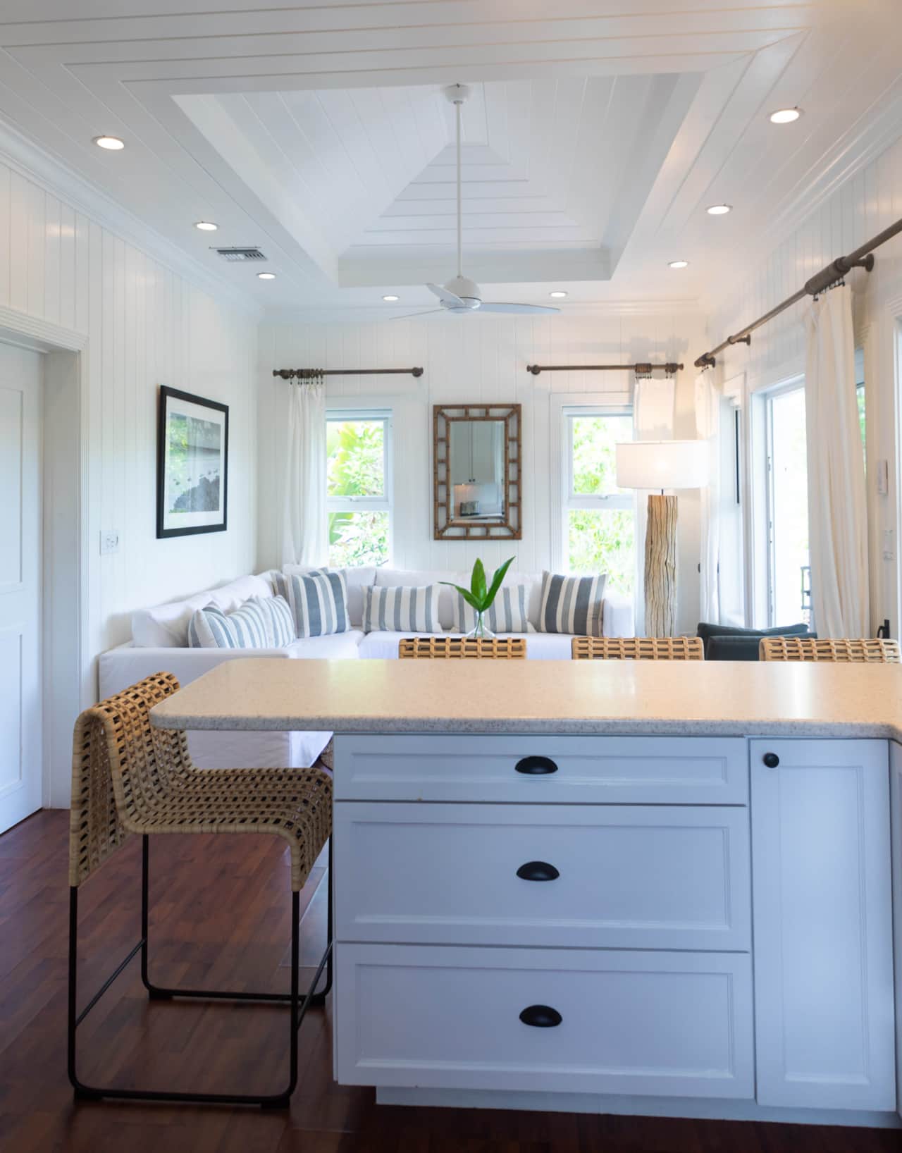 Modern upscale kitchen and upstairs living area layout at The Hideaway