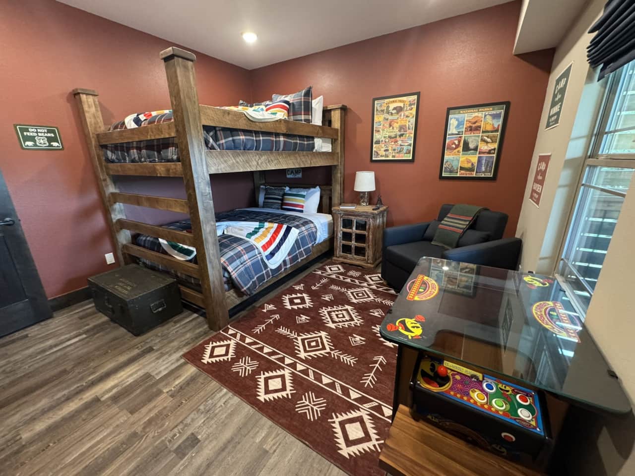 Bunk room with video games