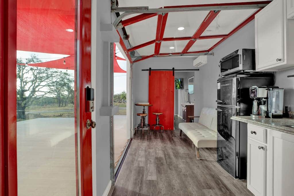 garage door side view of living room