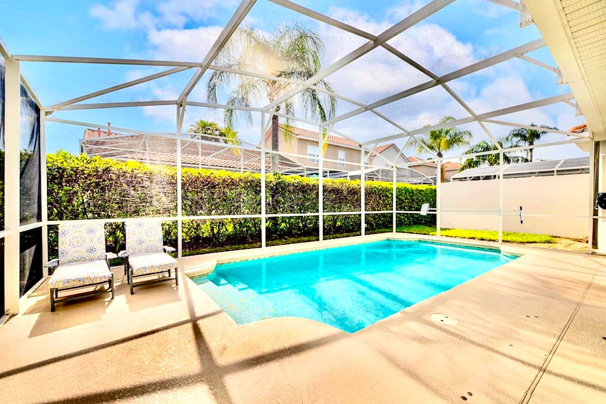 Pool and deck space is very private due to mature hedging