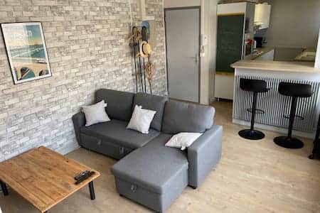 Joli salon avec canapé lit.
