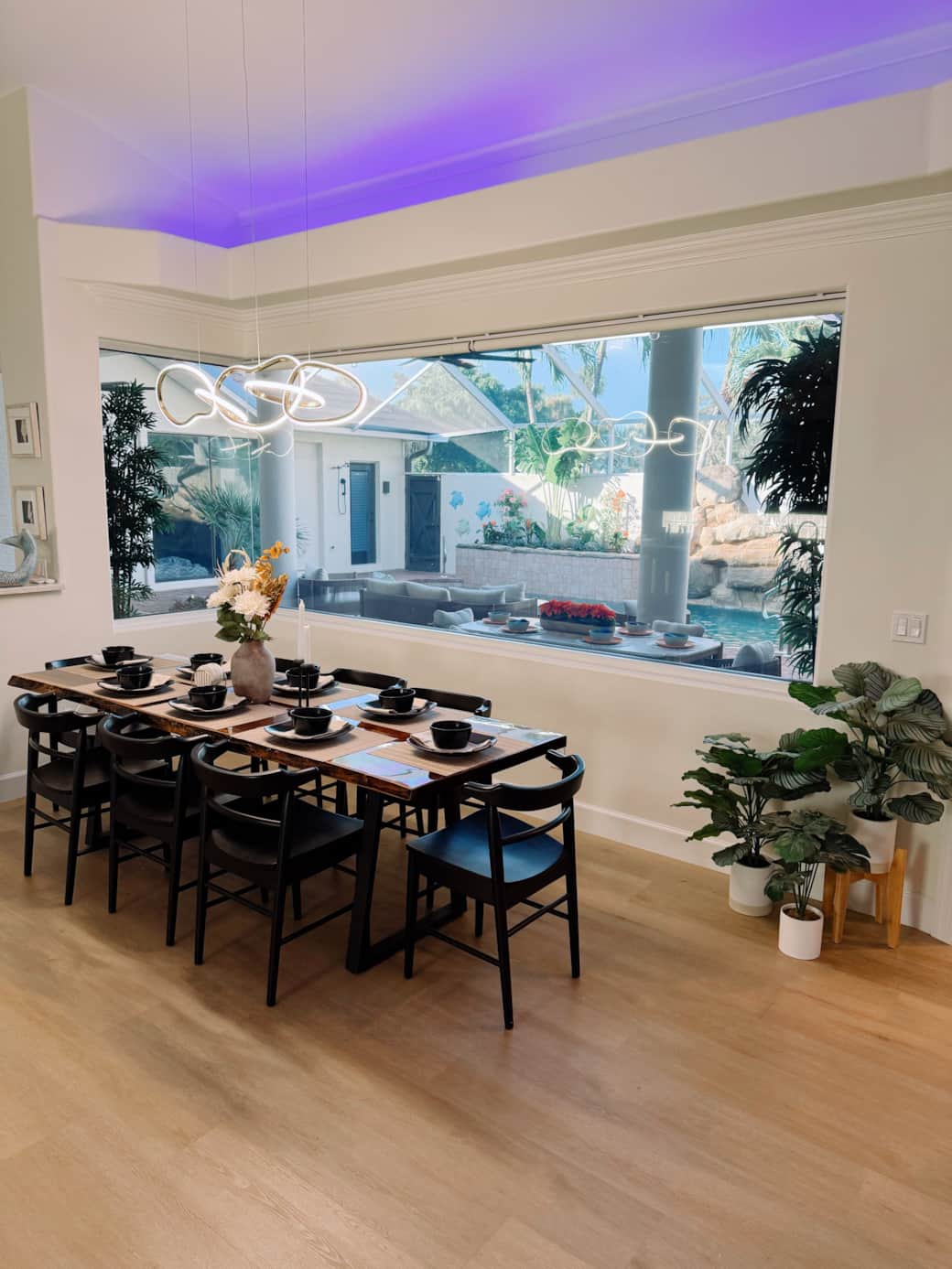 View of dining area with view of waterfall