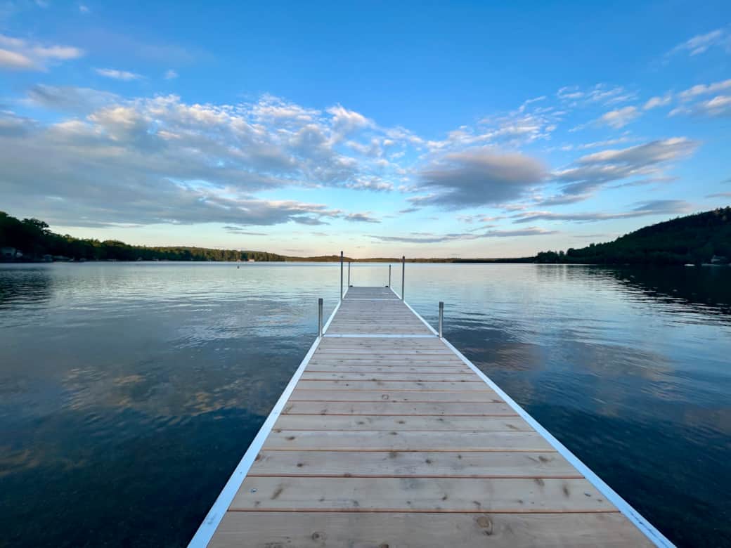 Boat dock at Jenkins Beach on Green Lake in Maine Boat dock at Jenkins Beach on Green Lake in Maine