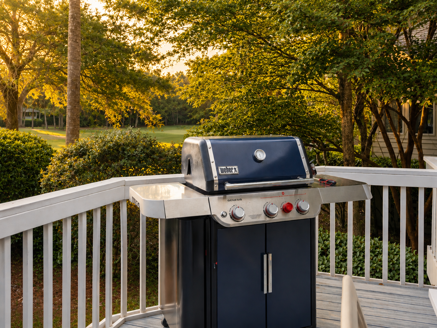 Fire up the grill for an easy outdoor meal while taking in the warm evening views from the deck.