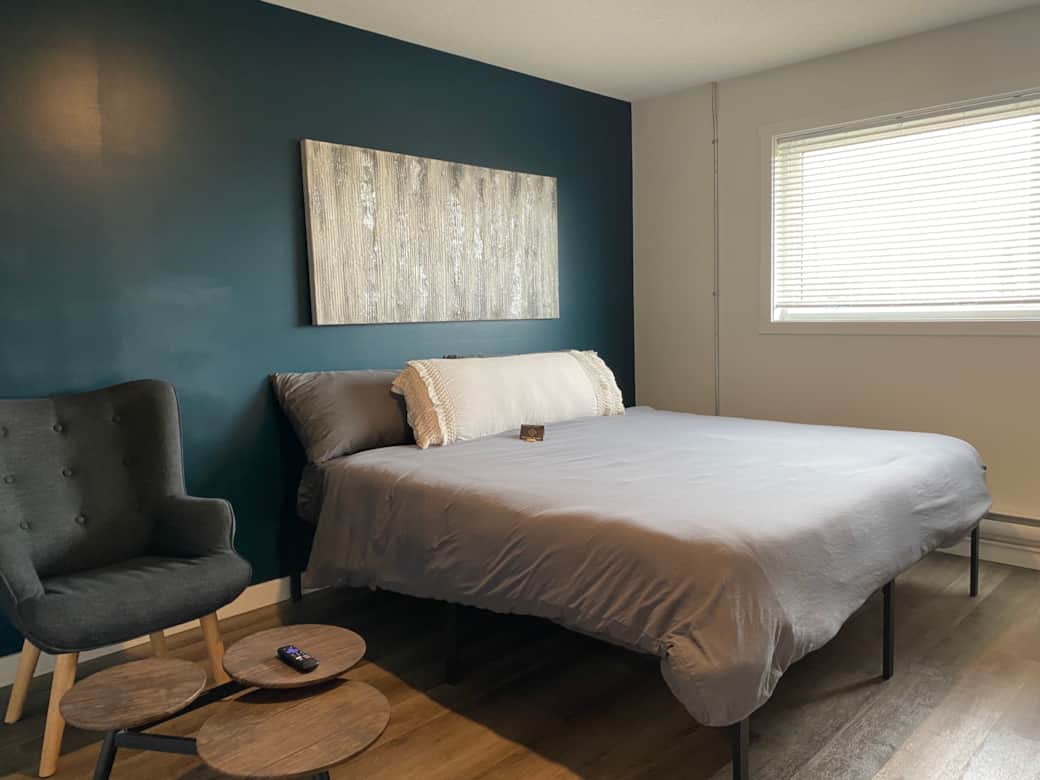 Modern trendy bedroom with kitchenette Modern trendy bedroom with kitchenette
