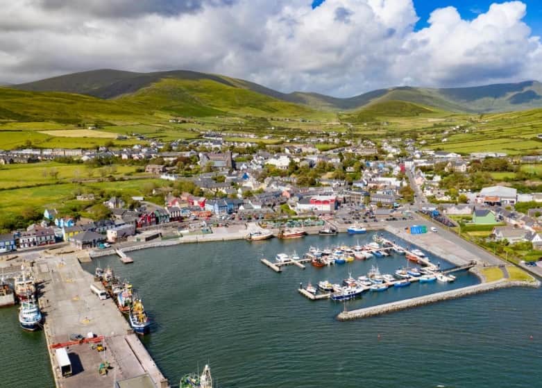 Aerial View of Dingle Pier and Town