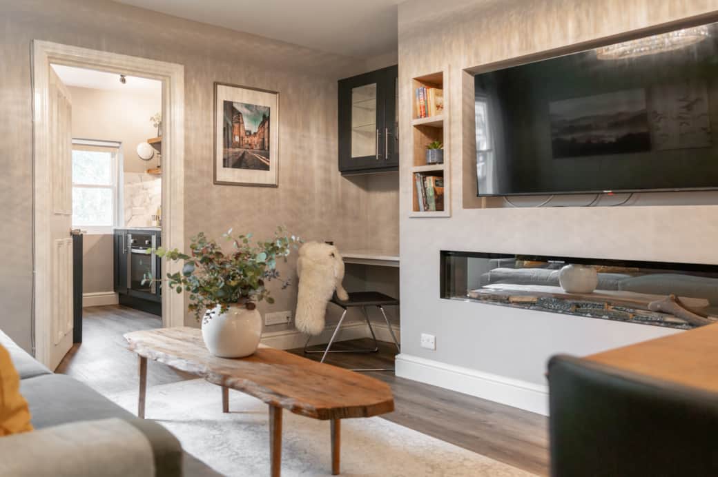Living room with dedicated workspace