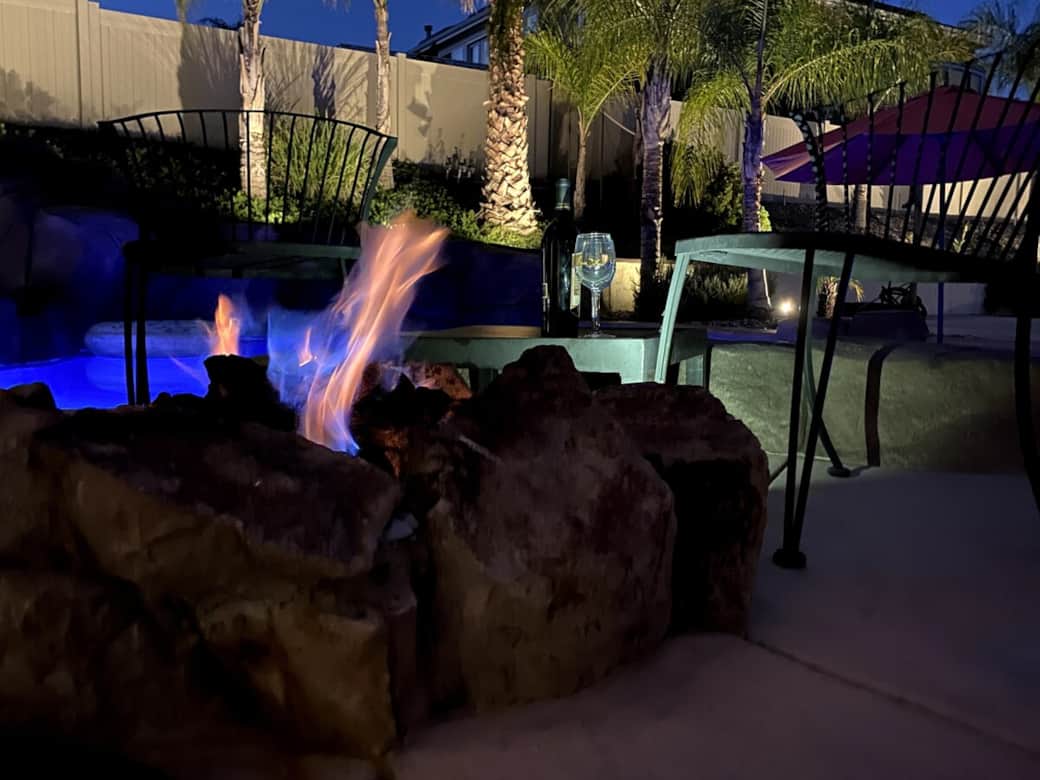 Gas Fire Pit steps from the front door of the Temecula Valley Pool House Retreat.