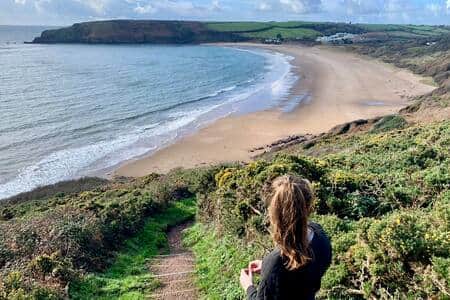 Freshwater East beach from the coastal path