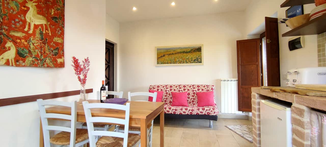 Living room with signature tapestry