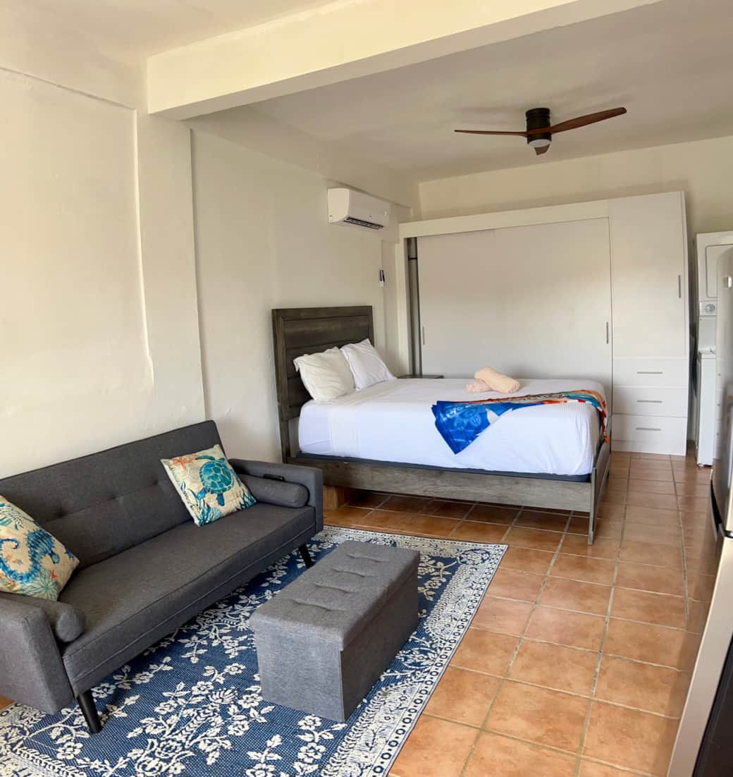 Queen bed with futon couch 