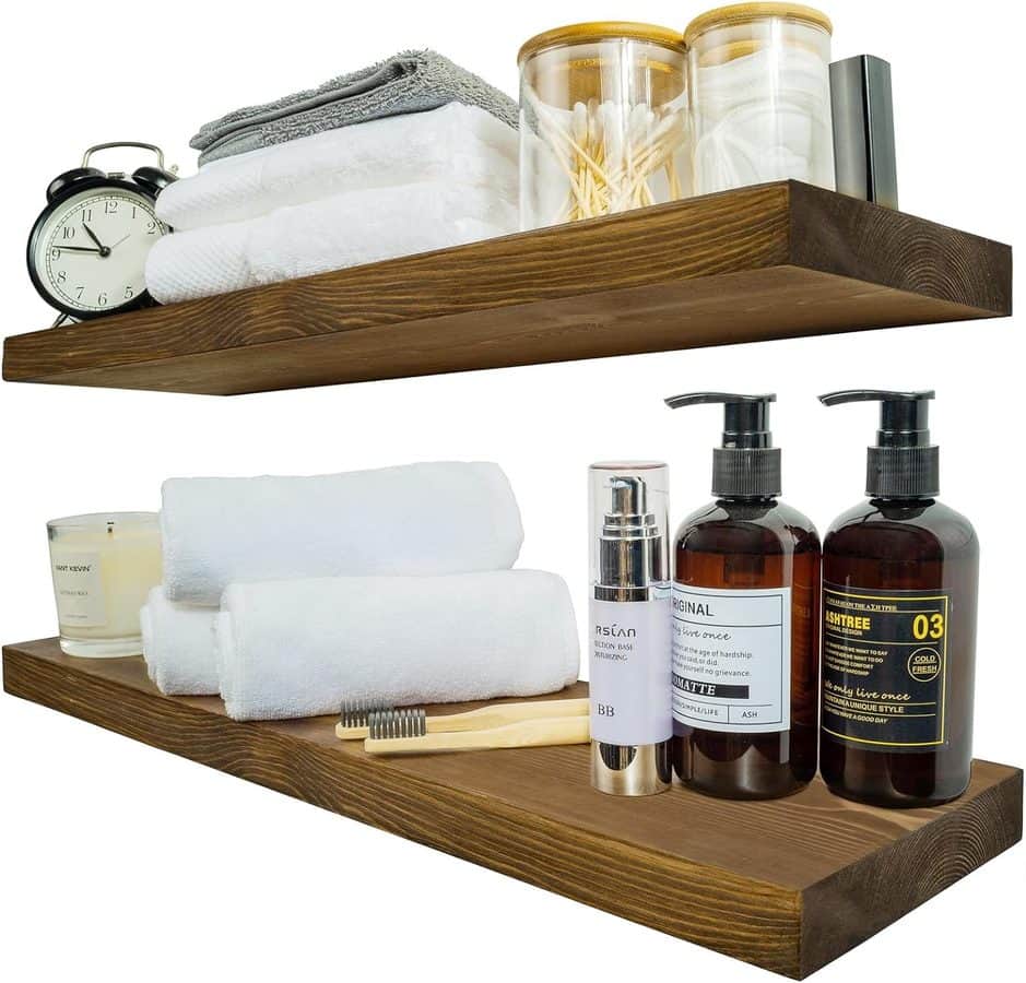 Dark walnut floating shelves