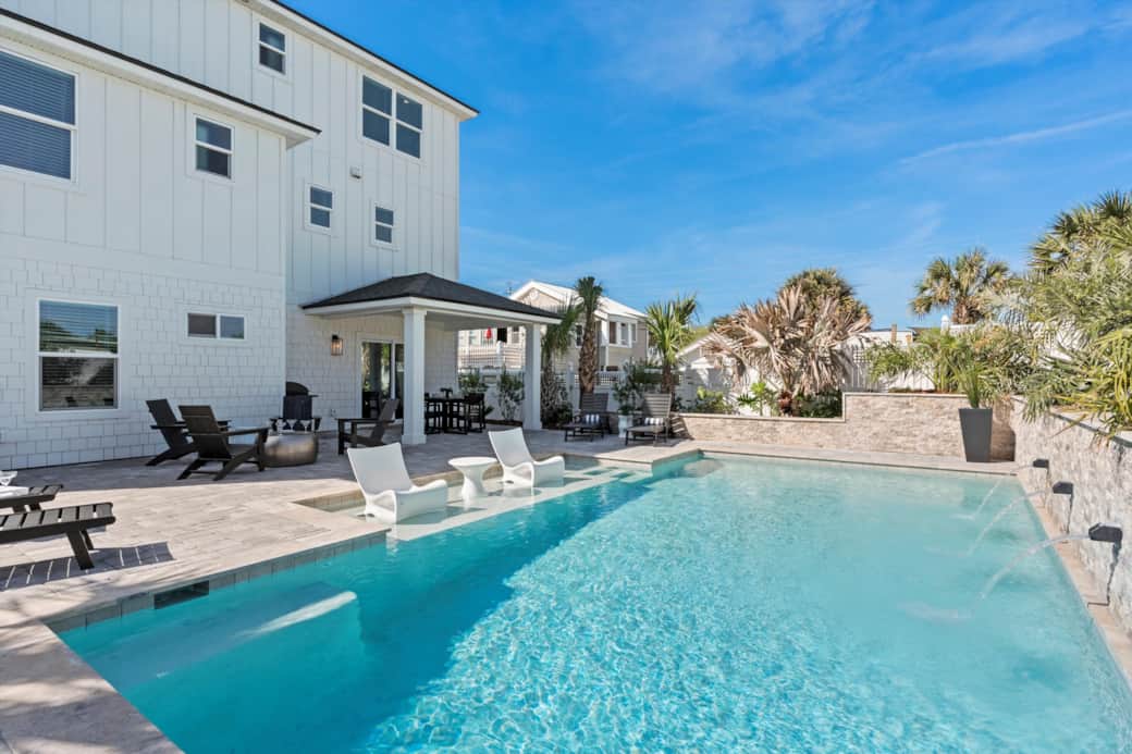 Your private pool awaits with ample seating for fun in the sun. Your private pool awaits with ample seating for fun in the sun.