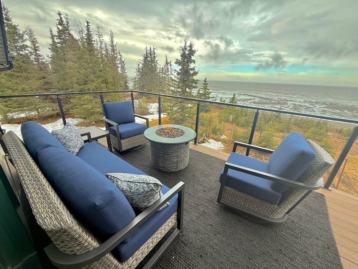 Private deck overlooking the Kenai Peninsula coastline