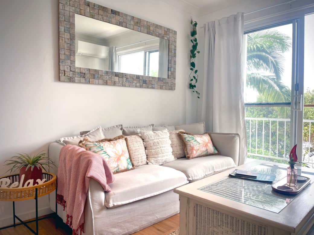 A cozy lounge with reverse cycle aircon — perfect for year-round relaxation A cozy lounge with reverse cycle aircon — perfect for year-round relaxation