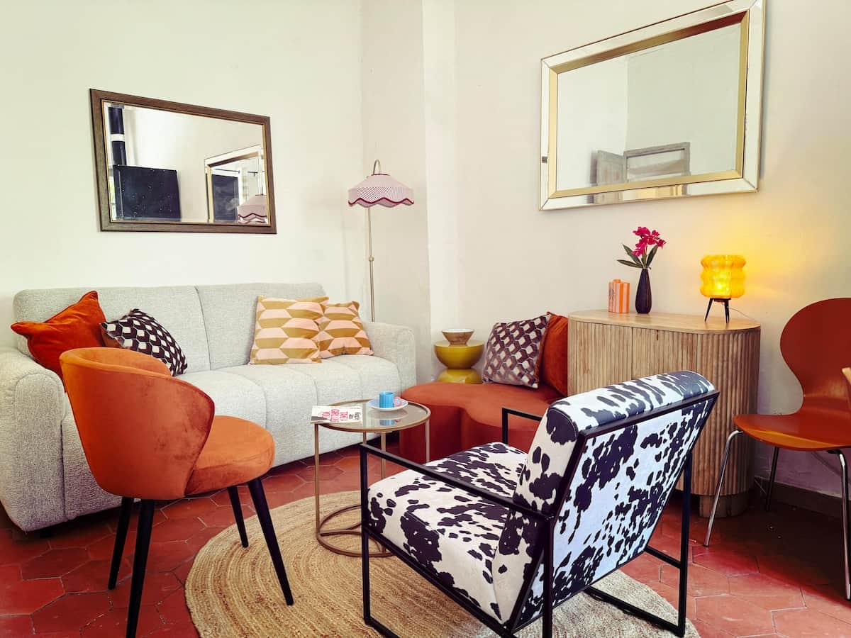 Stylish and comfortable furniture in the living room. The sofa easily converts into a double bed