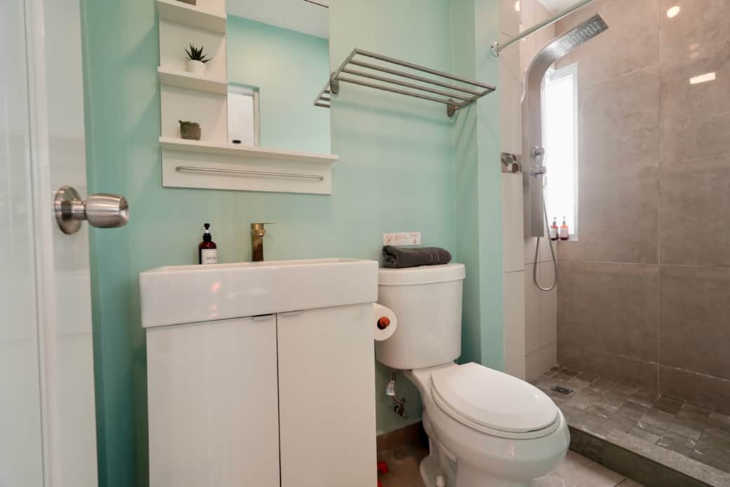 Bathroom with warm water mixer