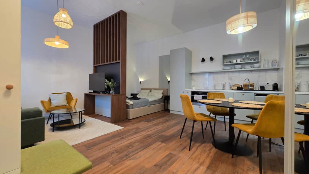 Bedroom and kitchen