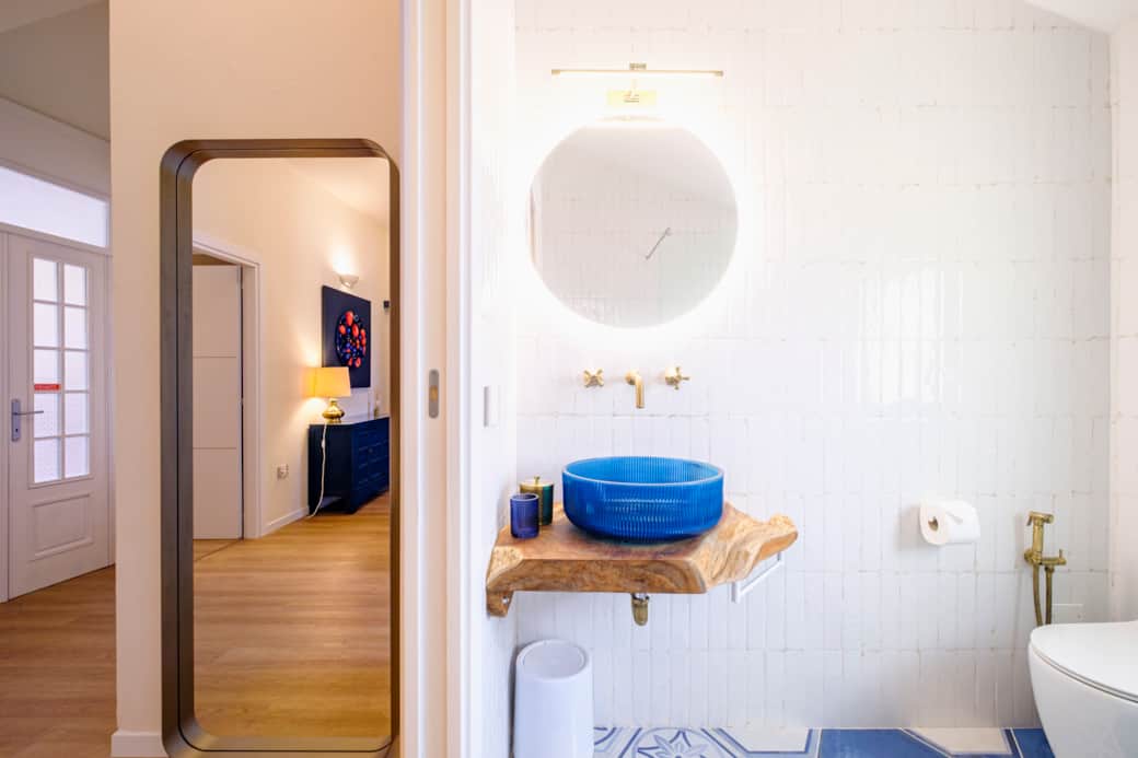 Bathroom Blue Glass Basin Wood Bathroom Blue Glass Basin Wood