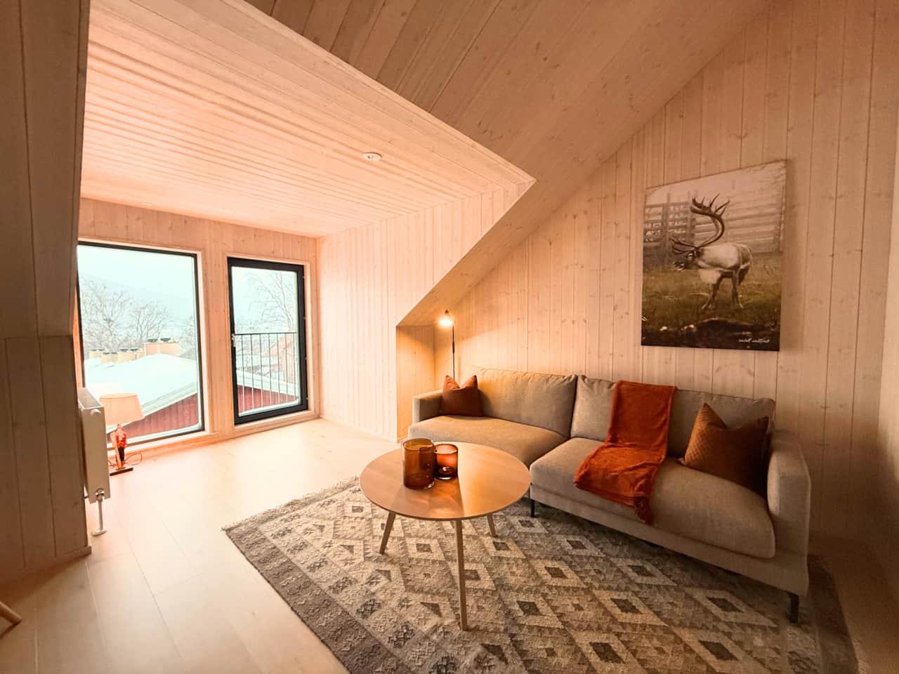 The apartment has 3 floors and 4 bed rooms.
