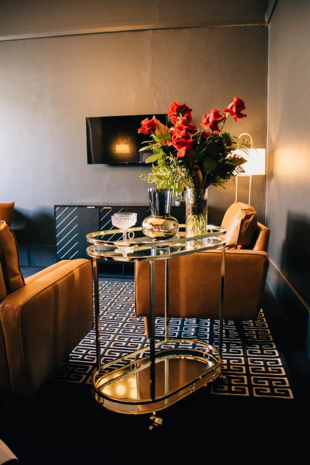 Miami deco bar cart and champagne cocktail glasses to set the mood Miami deco bar cart and champagne cocktail glasses to set the mood