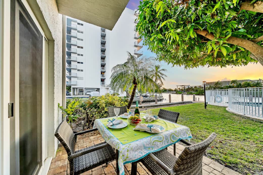 Dine outside at sunset by the pool
