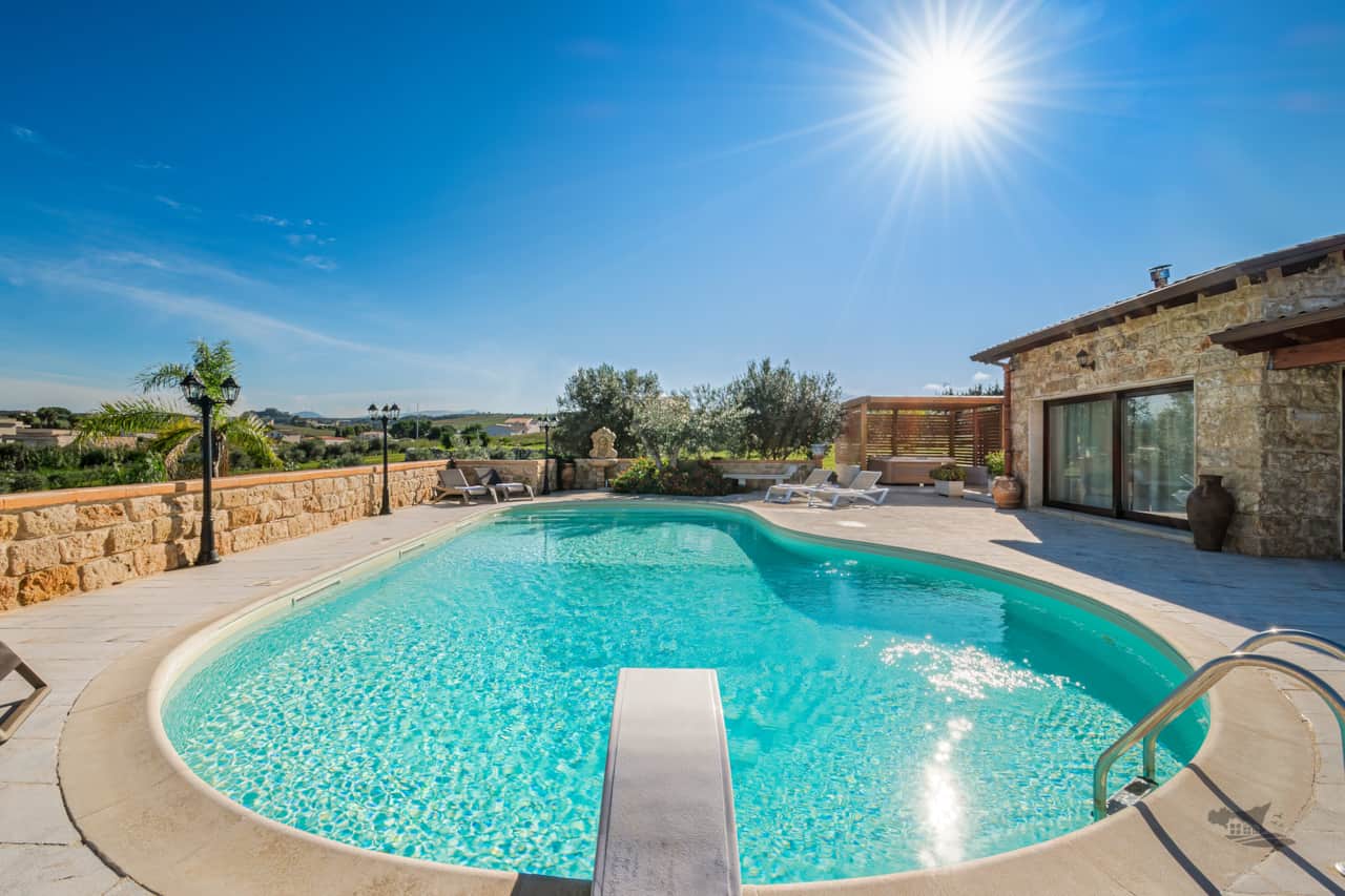 Take a swim in the crystal-clear pool, with depths from 1.5 to 3 meters and a diving board.