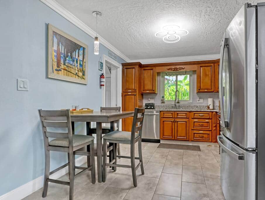 Kitchen dining area, view from open family room/ common area