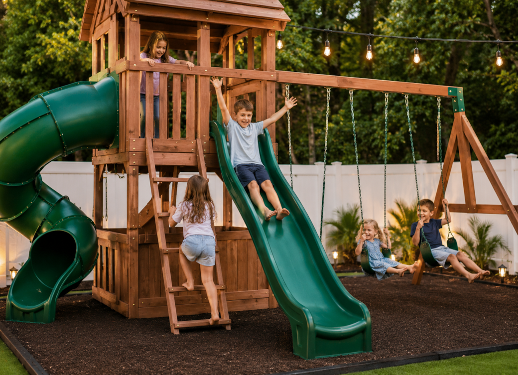 Let the kids get their energy out in our large backyard playground!
