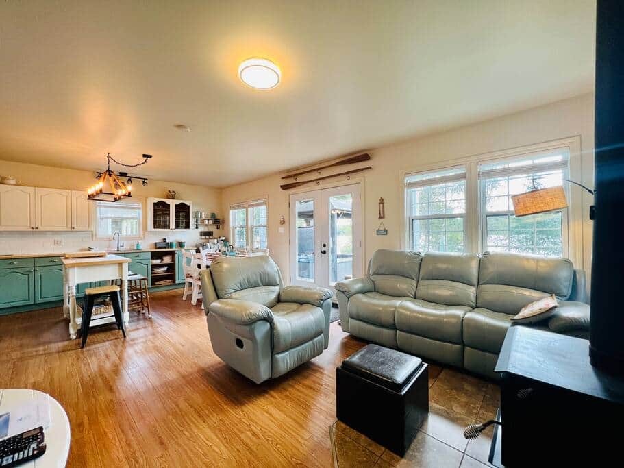 View of the kitchen and the living room 