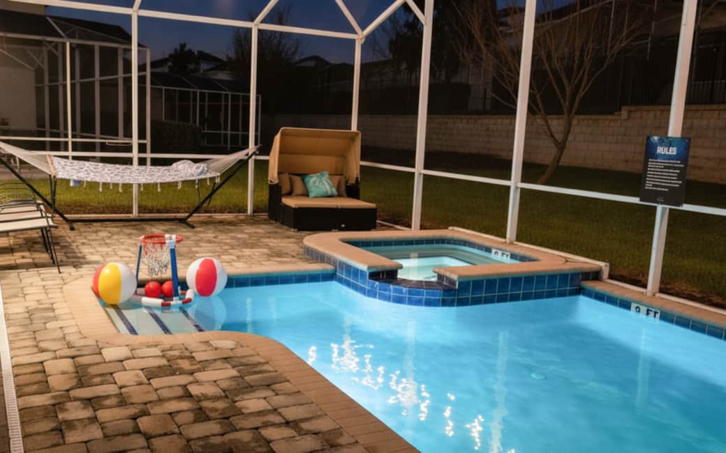 Relaxing twilight poolside retreat