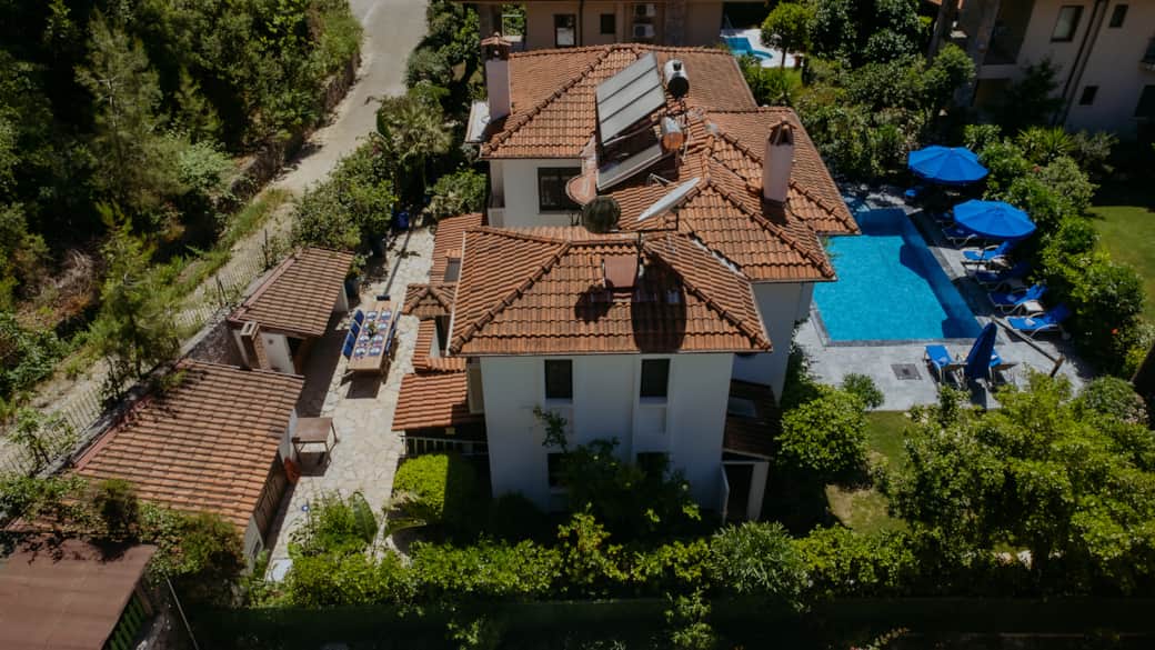 drone view of Villa Cecilia Göcek from northside
