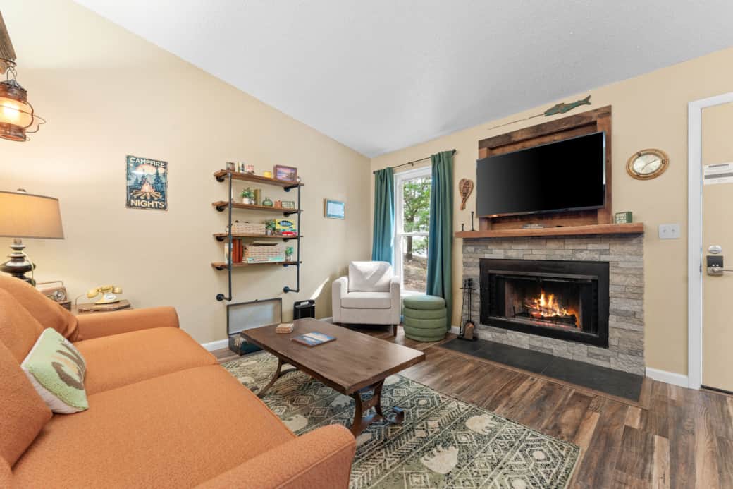 Living with wood burning fireplace Living with wood burning fireplace