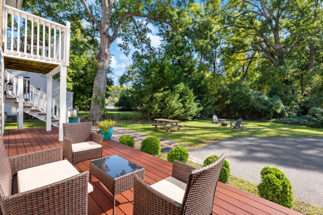 Deck overlooking back yard.
