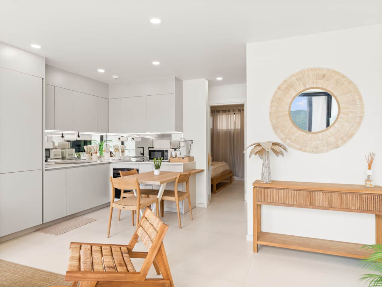 View of Kitchen + Bedroom