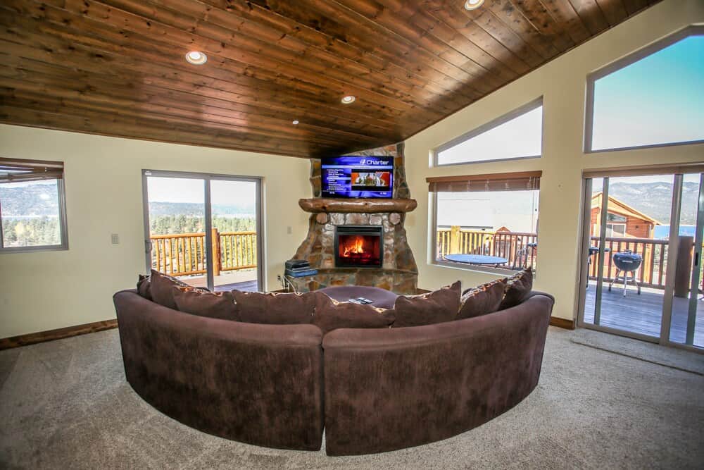 Beautiful fireplace, high definition television with cable.