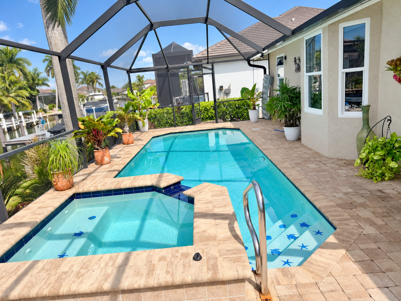 Full screened pool and spa