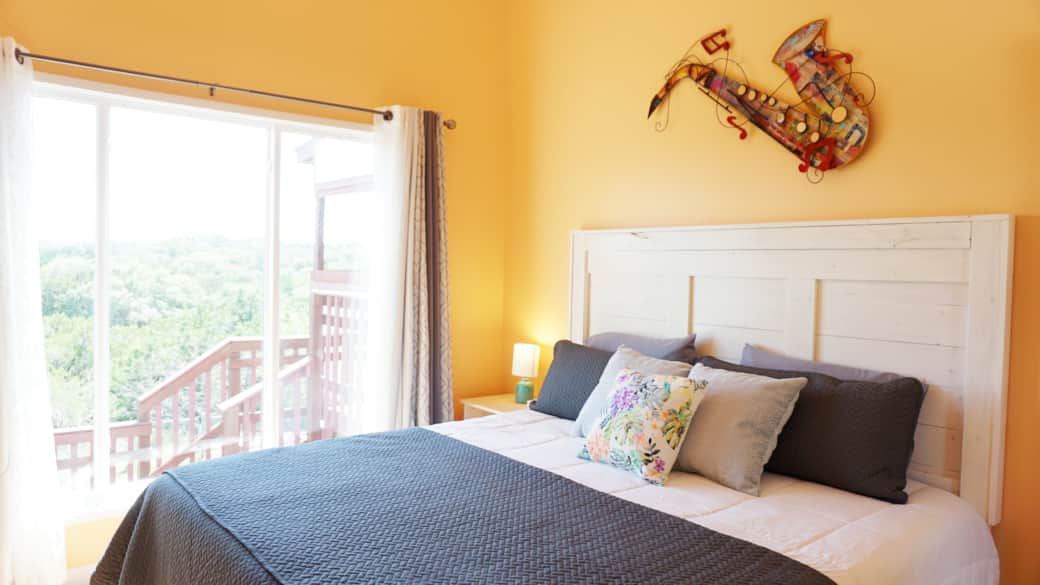 The upstairs king has a great view of the surrounding rolling hills.