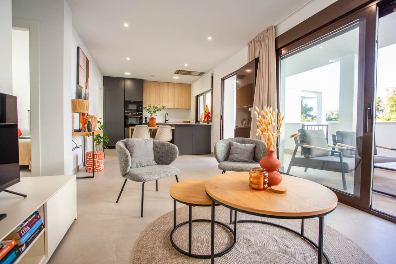 Living room with open plan kitchen