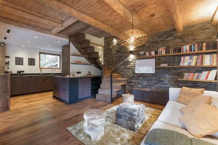 Large open kitchen with kid living room