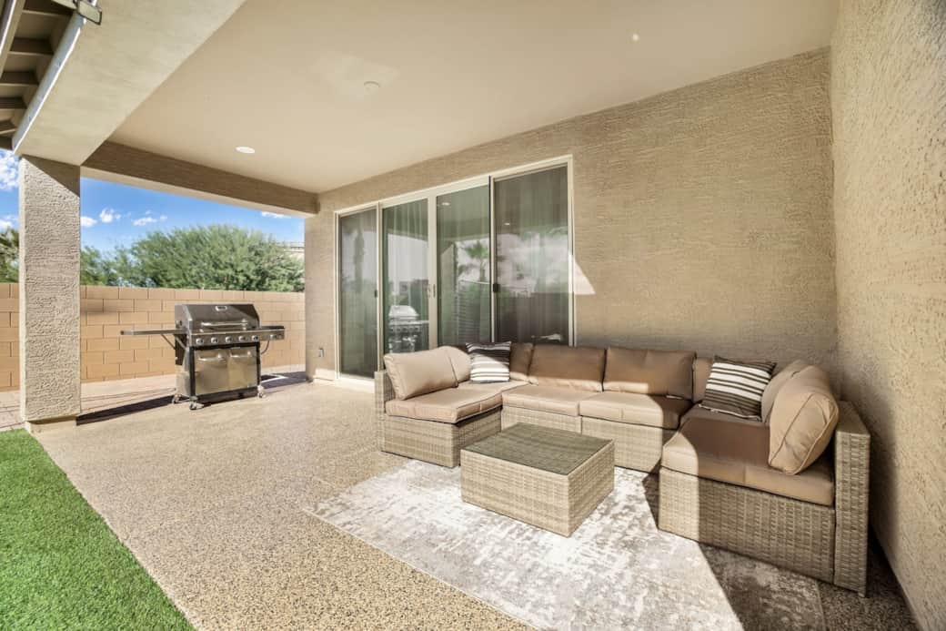 Private backyard patio for outdoor relaxation"