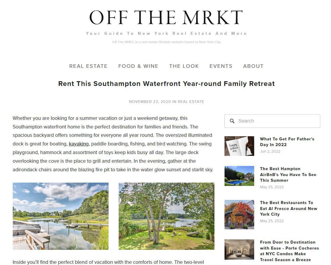 Off the MRKT article: Rent This Southampton Waterfront Year-round Family Retreat